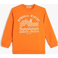 Koton Sweatshirt Kaykay Baskılı Uzun Kollu Bisiklet Yaka