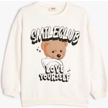 Koton Ayıcık Baskılı Sweatshirt Uzun Kollu Bisiklet Yaka Şardonlu