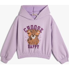 Koton Kapşonlu Sweatshirt Ayıcık Baskılı Beli ve Manşetleri Lastikli Uzun Kollu