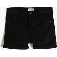 Koton Kız Çocuk Pamuklu Kot Şort Cepli Siyah Denim Desenli Rahat Kesim