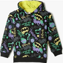 Koton Batman Kapşonlu Sweatshirt Lisanslı Uzun Kollu Erkek Çocuk Siyah Renk Eğlenceli Tasarım