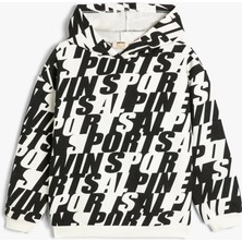 Koton Kapşonlu Desenli Uzun Kollu Sweatshirt Ekru Kız Çocuk İçin Şardonlu Konfor
