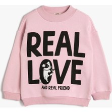 Koton Kız Çocuk Slogan Baskılı Pembe Sweatshirt Uzun Kollu Truvakar Kol Ek Özellikli