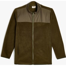 Koton Yeşil Fermuarlı Polar Sweatshirt Dik Yaka Uzun Kollu Erkek Çocuk İçin Cepli Tasarım