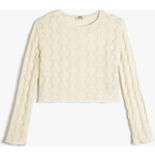 Koton Crop Sweatshirt Dokulu Uzun Kollu Bisiklet Yaka