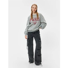 Koton Oversize Sweatshirt Bisiklet Yaka Kolej Baskılı Şardonlu Ribanalı