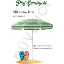 Plaj Şemsiyesi Yeşil Beyaz Renkli 180 cm Çap 8 Telli Eğim Verilebilir