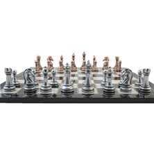 Gift Home Metal Klasik Satranç Takımı Antik  ve Katlanır Mermer Desenli MDF Ahşap Satranç Tahtası (43x43 cm.)