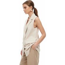 Koton Viskon-Keten Karışımlı Kolsuz Kruvaze Oversize Blazer Yelek