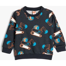 Koton Sweatshirt Vinç Baskılı Bisiklet Yaka Uzun Kollu Şardonlu