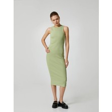Koton Kalem Elbise Midi Kolsuz Yuvarlak Yaka Pamuklu Slim Fit