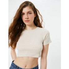 Koton Basic Crop Tişört Ribanalı Kısa Kollu Bisiklet Yaka Slim Fit