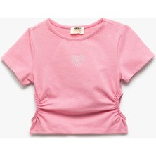 Koton Pencere Detaylı Bisiklet Yaka Kısa Kollu Pamuklu Crop Bluz