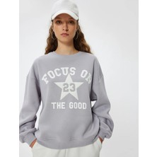 Koton Oversize Bisiklet Yaka Sweatshirt Kolej Baskılı Şardonlu