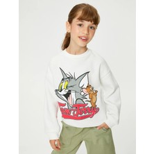 Koton Tom ve Jerry Sweatshirt Lisanslı Şardonlu Uzun Kollu Bisiklet Yaka