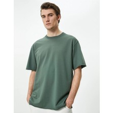 Koton 4SAM10270HK 824 Yeşil Erkek Pamuk Jersey Kısa Kollu Basic T-Shirt