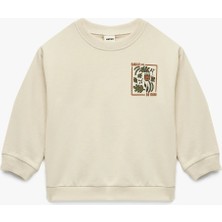 Pamuklu Uzun Kollu Bisiklet Yaka Baskılı Sweatshirt