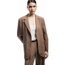 Koton Cepli Astarlı Kruvaze Keten Karışımlı Oversize Blazer Ceket