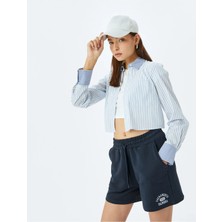 Koton Beli Bağcıklı Kolej Nakışlı Cepli Mini Şort