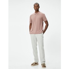 Koton Yakalı T-Shirt Düğmeli Slim Fit Kısa Kollu - Koton - 4Sam10108Mk - Pembe - M