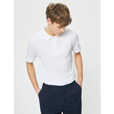 Koton Yakalı T-Shirt Düğmeli Slim Fit - Koton - 4Sam10108Mk - Beyaz - Xl