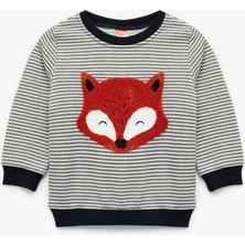 Uzun Kollu Bisiklet Yaka Hayvan Nakışlı Sweatshirt