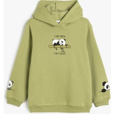 Koton Kapşonlu Sweatshirt Panda Baskı Detaylı Uzun Kollu