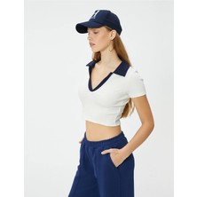 Koton Polo Yaka Crop Tişört Renk Kontrastlı Kısa Kollu Slim Fit