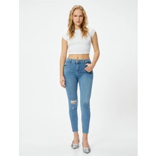Koton Dar Kesim Yüksek Bel Kot Pantolon Yıpratmalı Esnek Cepli Pamuklu - Carmen Skinny Jeans