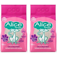 Alice Kartopu Pudra Kokulu Kalın ve Beyaz Taneli Topaklaşan Kedi Kumu 2x10 lt Güçlü Koku Kontrolü
