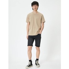Koton Yırtık Kot Şort Bermuda Slim Fit Katlı Paça Düğmeli