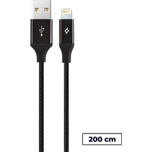 Ttec AlumiCable XL Lightning Kablo 2M 2DK19S Siyah iPhone Uyumlu Data ve Şarj Kablosu