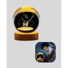 Epilons Led Işıklı Geyikli Kristal Küre Ahşap Standlı Modern Dekor Lamba