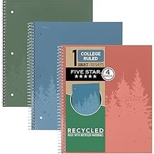 Uravas Store Five Star Spiral Defterler + Çalışma Uygulaması, Geri Dönüştürülmüş Kapak, 4'lü Paket, 1 Konu,
