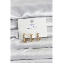 Uravas Store Gold Renk Pirinç Zirkon Taşlı Kalpli Kadın Küpe
