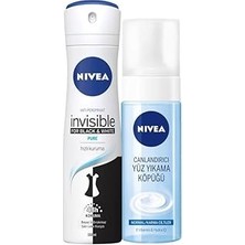 Uravas Store Kadın Sprey Deodorant Black&amp;white Invisible Pure 150ML ve Yüz Yıkama Köpüğü Canlandırıcı, Norma