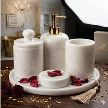 Akmera Home Mermer Kulplu Lüks 5 Parça Banyo Seti