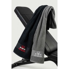 Fıtness 50X100 cm %100 Pamuklu 2'li Spor Havlusu Siyah-Açık Gri  Fitness Gym Golf Boks Tenis Havlusu