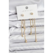 Renas Store Topçuk Model Gold Renk Pirinç Sallantılı Kadın Küpe Seti