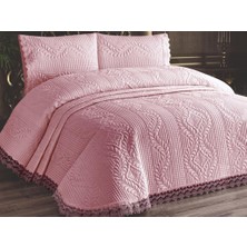 Çeyiz Diyarı Limena Dantelli Ultrasonik Yatak Örtüsü Pudra Desenli Pamuk Kumaş 250 x 260 cm