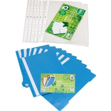 Noki Eco Telli Dosya 50'li ve Poşet Dosya 100'lü İkili Paket Mavi Renkli Kırtasiye Ürünleri