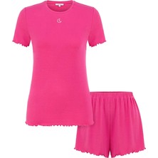 Jaya Viskon Ribana Kısa Şortlu Pijama Takımı / Pembe