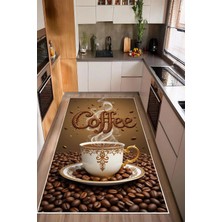 Pelura Halı Coffee Yazılı Baskılı Kaymaz Yıkanabilir Mutfak Halısı Kahve Köşesi Halısı Yolluk