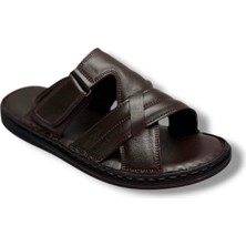 Cakgo 143-26 Hakiki Deri Ultra Soft Çapraz Bant Cırtlı Anatomik Erkek Terlik 40-47