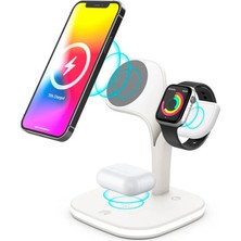 Die Grup Ally 5in1 iPhone 15-14-13-12 Apple Watch Tutucu Kablosuz Şarj Istasyonu Hızlı Şarj Standı LED IŞIKLI-(5775)