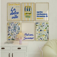 Ninastore 6 Sarı Italyan Yaz Posteri - Dolce Vita Konuk Çeki - Sardalya Duvar Sanatı - Tiramisu Amore Baskısı