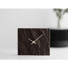 Tüyak Production Ahşap Dokulu Masa Saati | Yanık Ağaç Görünümlü Modern Dekoratif Saat | Minimal Doğal - Ceviz