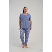 C&city Büyük Beden Yuvarlak Yaka Kısa Kollu Pijama Takımı Mor-512248