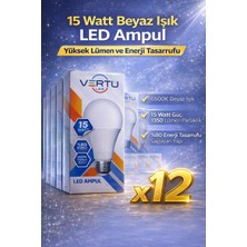 Bezos LED Ampul 15 Watt Beyaz Işık 6500K Yüksek Lümen E27 Duy Enerji Tasarruflu 12 Adet