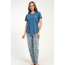 C&city Yuvarlak Yaka Kısa Kollu Pijama Takımı Mavi-512275